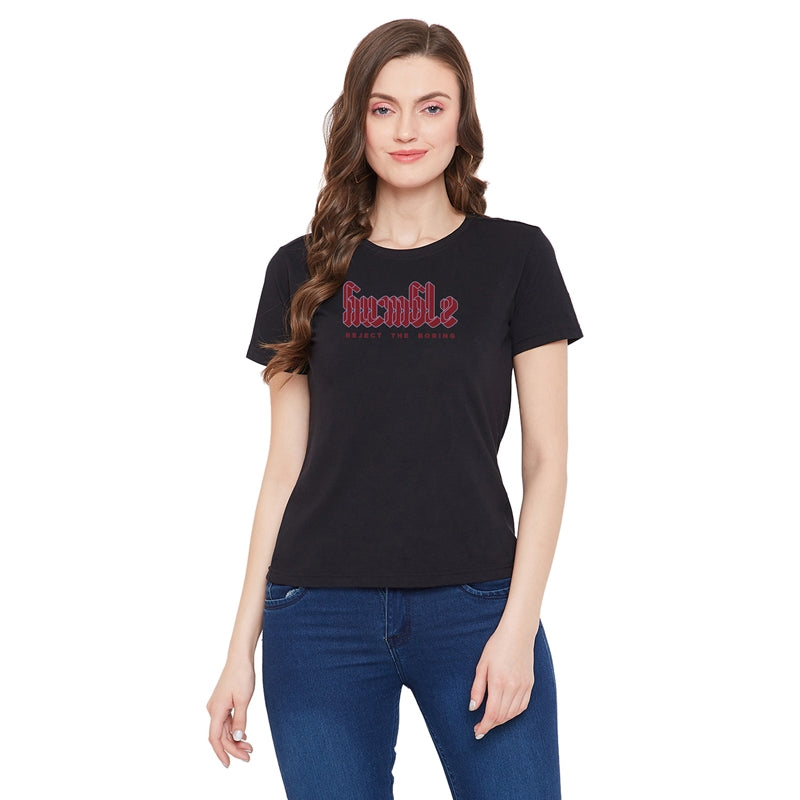 Humble Printed Women T-Shirt Black Color