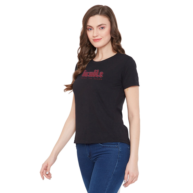 Humble Printed Women T-Shirt Black Color