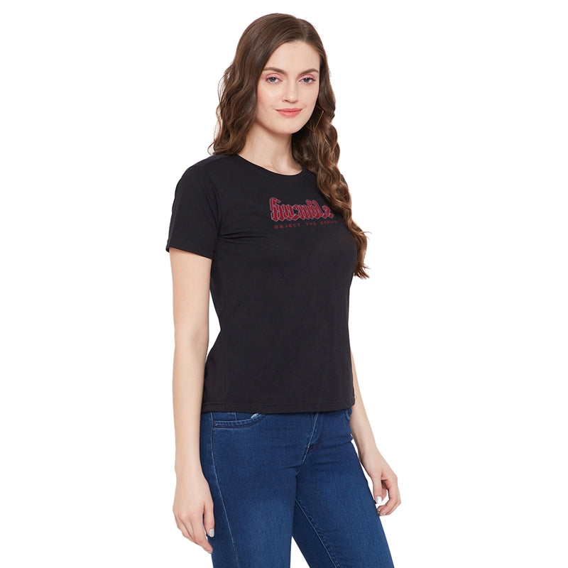 Humble Printed Women T-Shirt Black Color