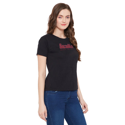 Humble Printed Women T-Shirt Black Color