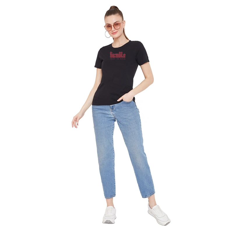 Humble Printed Women T-Shirt Black Color