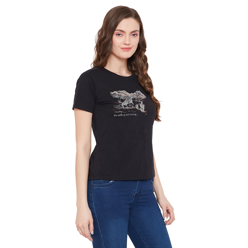 Saddle Printed Women T-Shirt Black Color