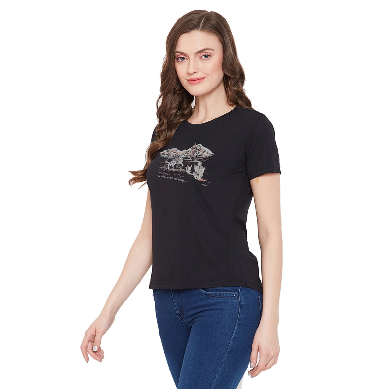 Saddle Printed Women T-Shirt Black Color