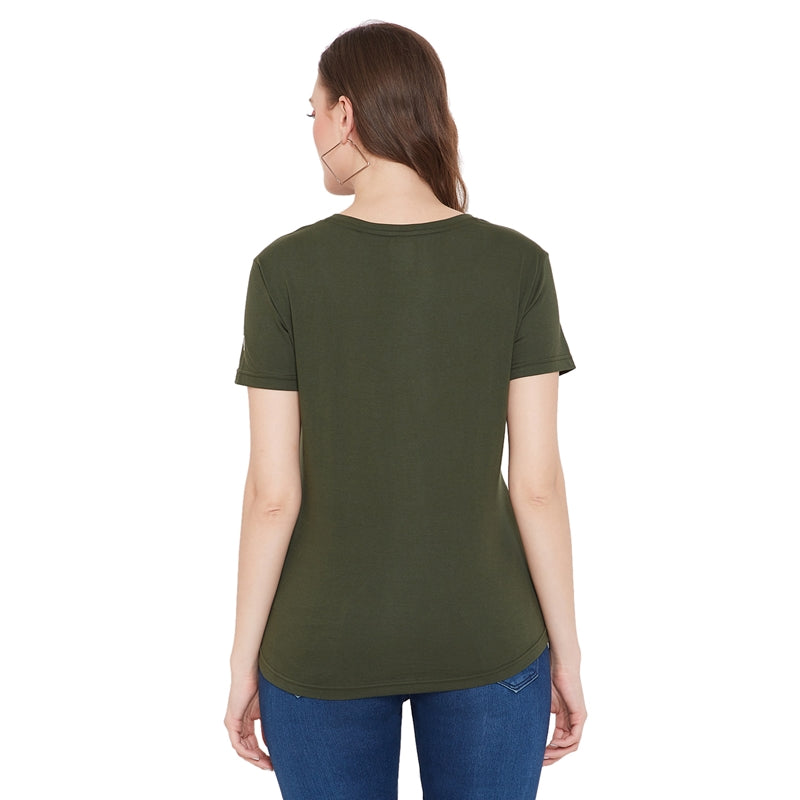 Saddle Printed Women T-Shirt Olive Color