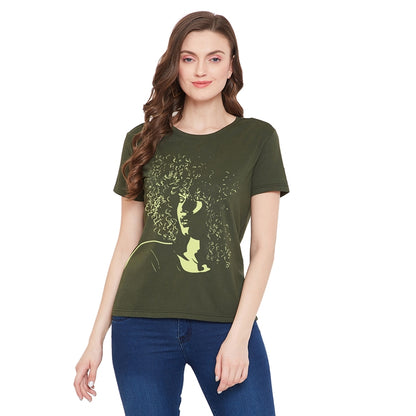 Classy Girl Printed Women T-Shirt Olive Color