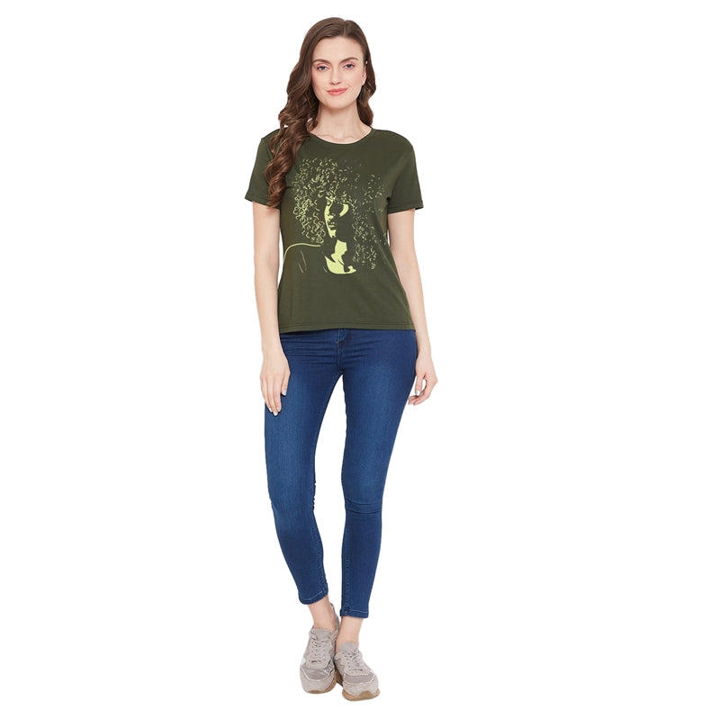 Classy Girl Printed Women T-Shirt Olive Color
