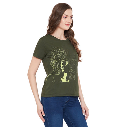 Classy Girl Printed Women T-Shirt Olive Color