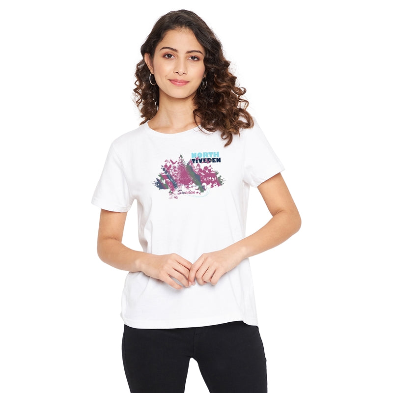 Sweden Forest Printed Women T-Shirt White Color