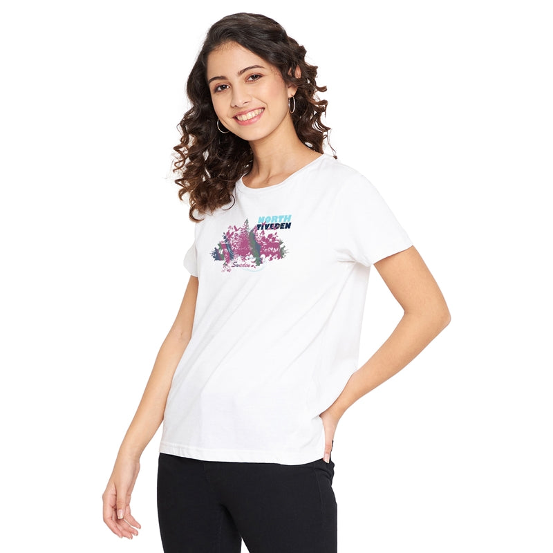 Sweden Forest Printed Women T-Shirt White Color