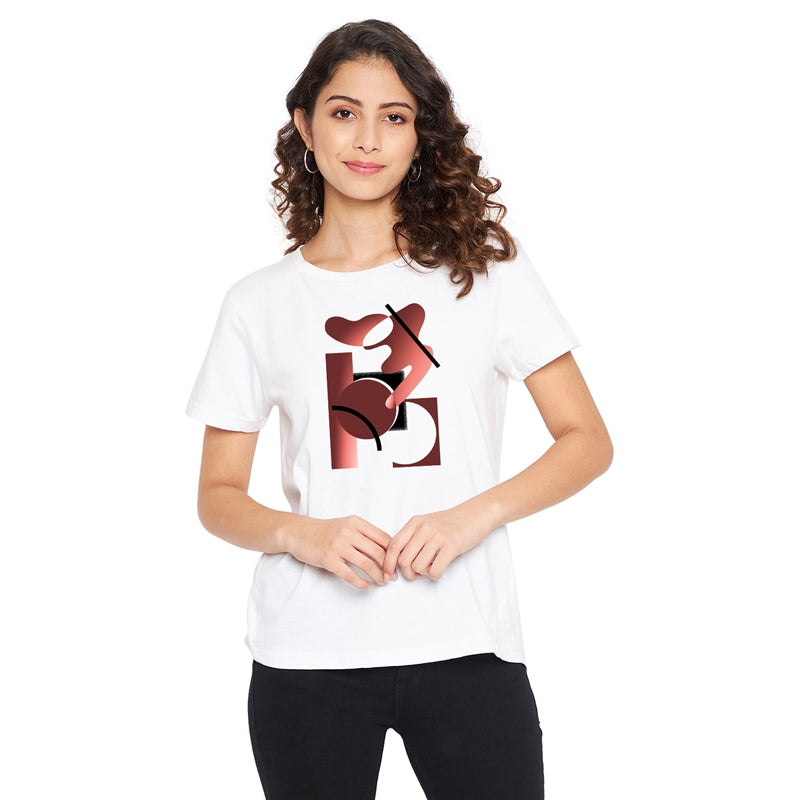 Geometric Shapes Printed Women T-Shirt White Color