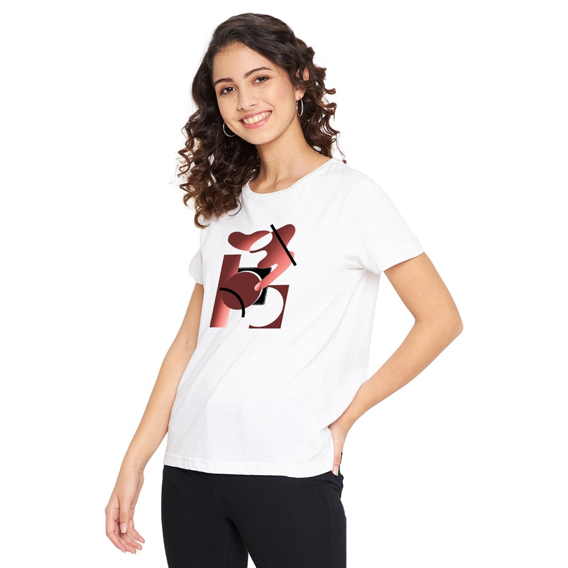 Geometric Shapes Printed Women T-Shirt White Color