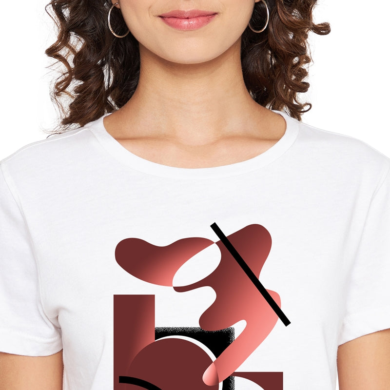 Geometric Shapes Printed Women T-Shirt White Color