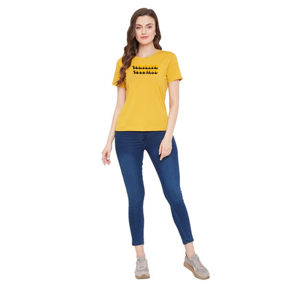 Tomorrow Together Printed Women T-Shirt Yellow Color
