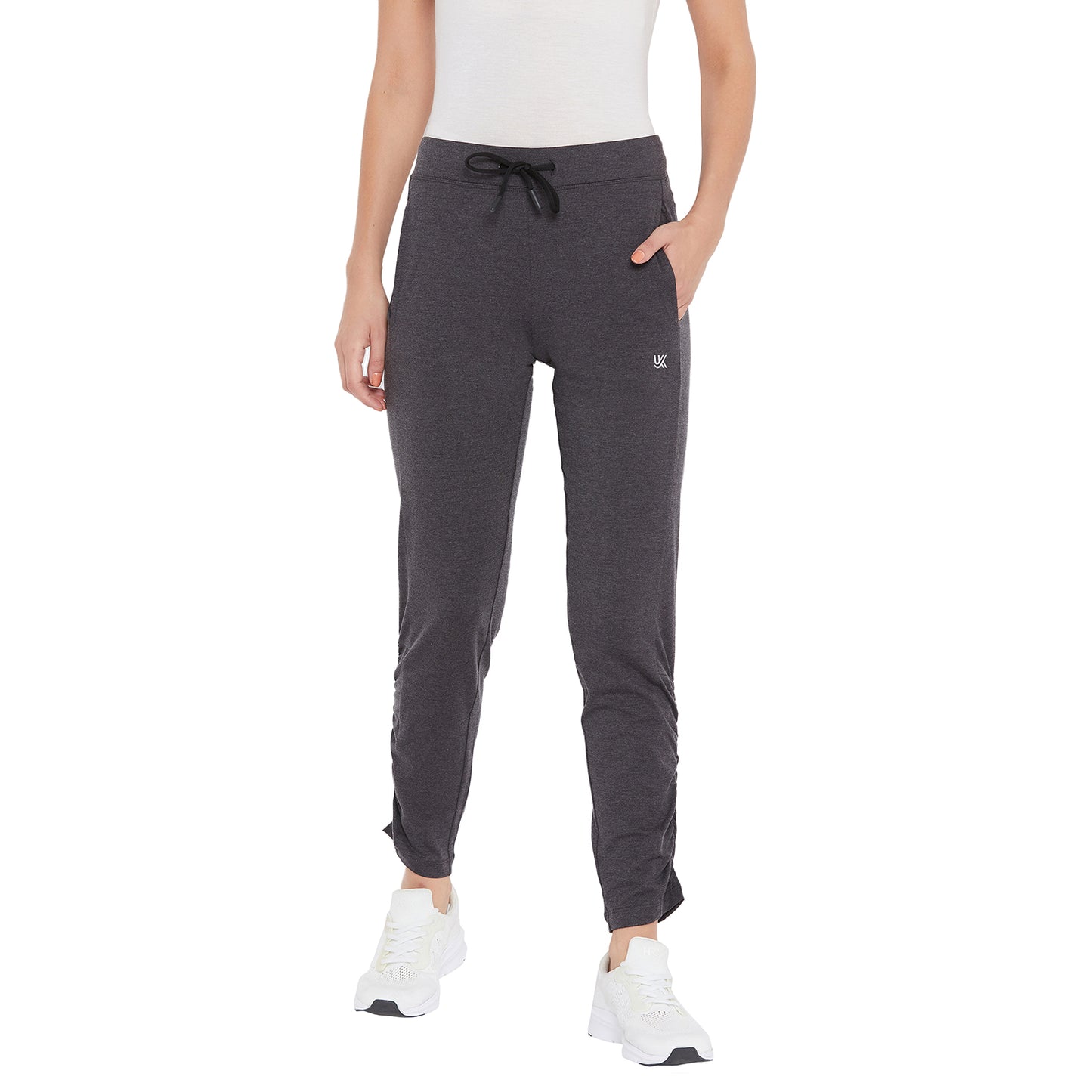 Women Self Design Track Pant Dark Grey Color