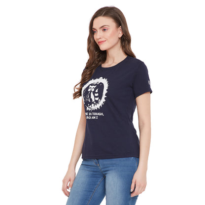 Cat Print Navy T-Shirt for Women