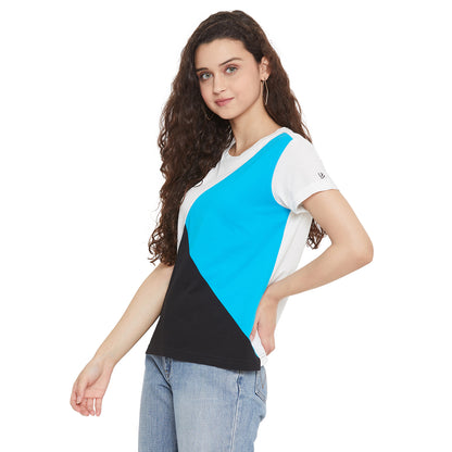 Cut and Sew Sky Blue T-Shirt for Women