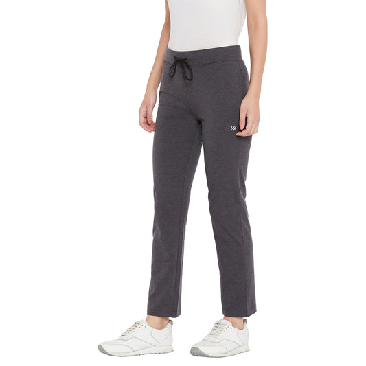 Women Solid Regular Track Pants Dark Grey Color