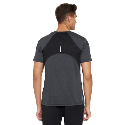 Dark Grey Round Neck Active Wear Polyester T-Shirt For Men