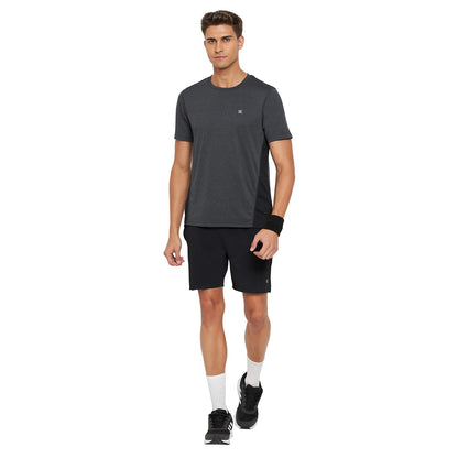 Dark Grey Round Neck Active Wear Polyester T-Shirt For Men