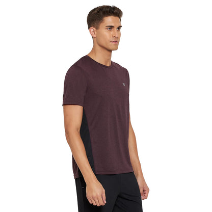 Wine Round Neck Active Wear Polyester T-Shirt For Men