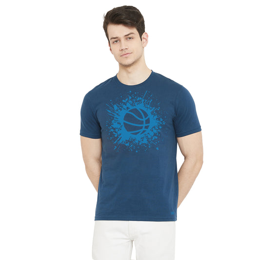 100% Cotton Football Graphic Men T-Shirt Blue Color