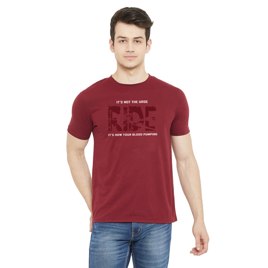 100% Cotton RIDE Graphic Print  Men T-Shirt Maroon Color