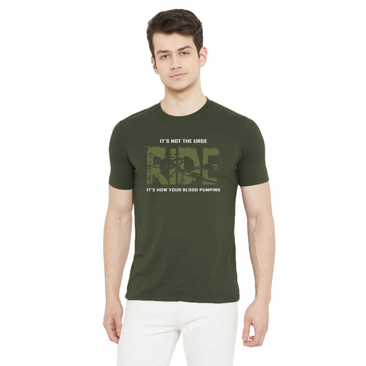 100% Cotton RIDE Graphic Print  Men T-Shirt Olive Color
