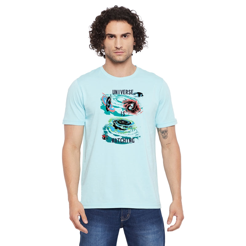 Universe Is Watching Printed Light Blue Color Round Neck T-Shirt For Men