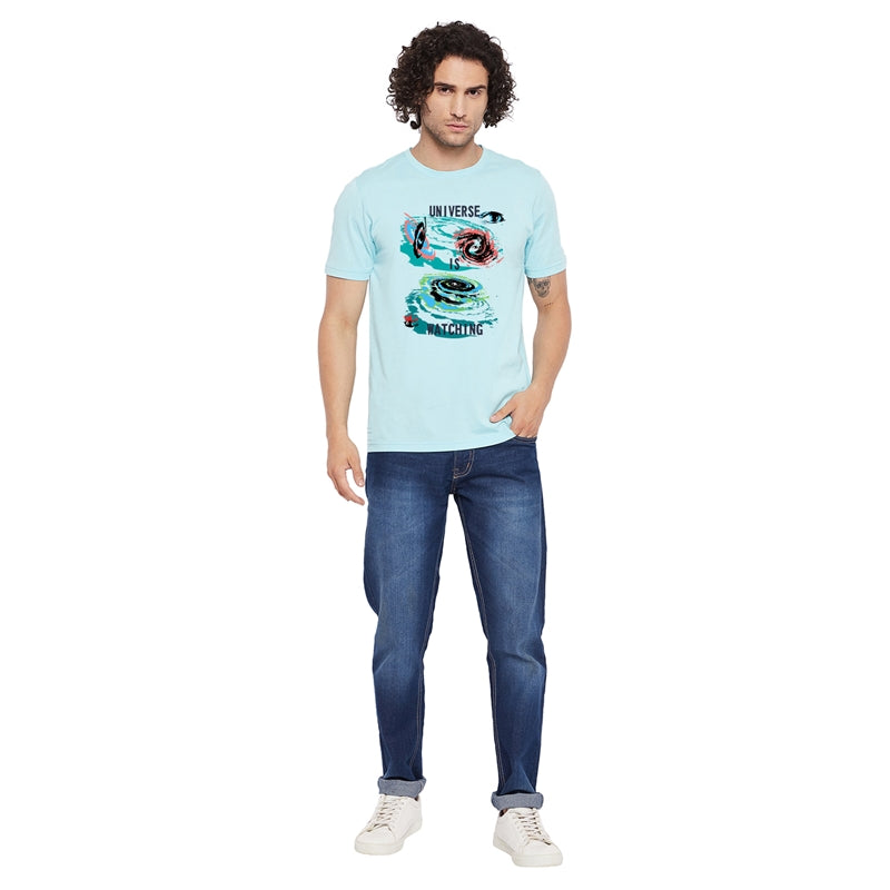 Universe Is Watching Printed Light Blue Color Round Neck T-Shirt For Men