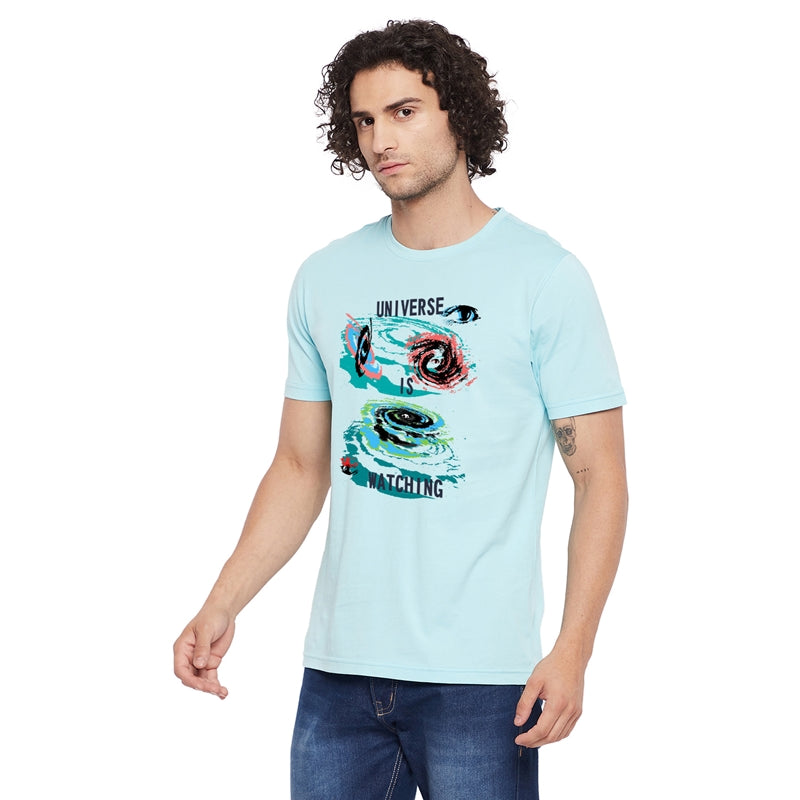 Universe Is Watching Printed Light Blue Color Round Neck T-Shirt For Men