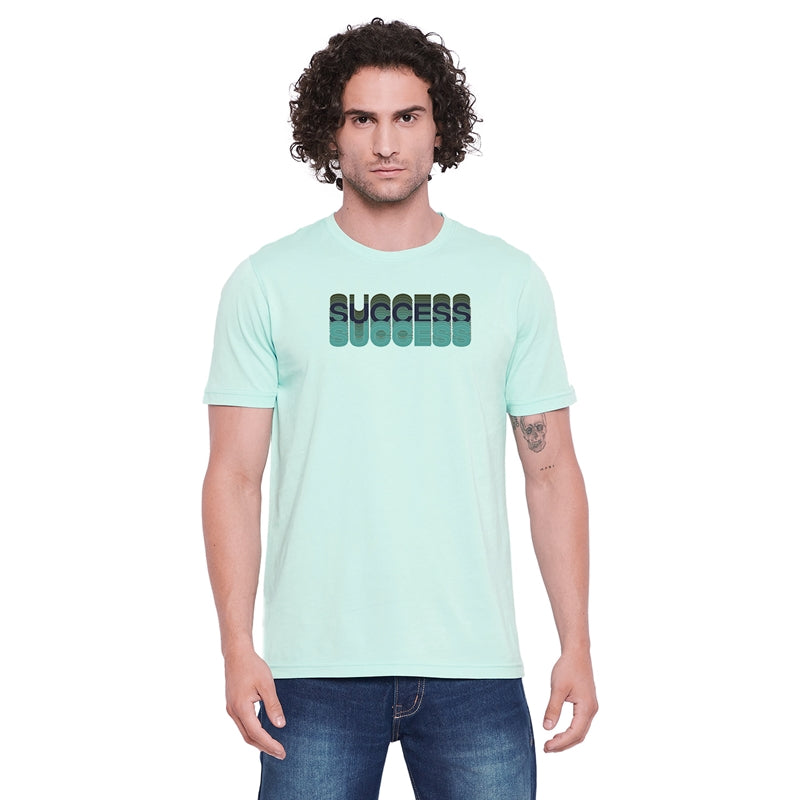Success Printed Light Green Color Round Neck T-Shirt For Men