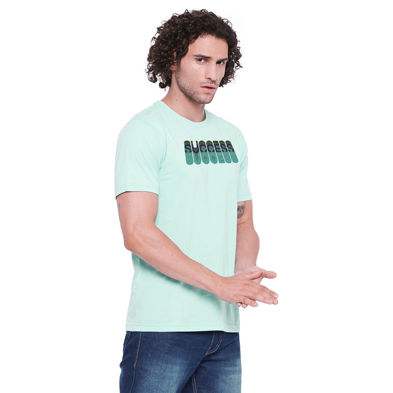 Success Printed Light Green Color Round Neck T-Shirt For Men