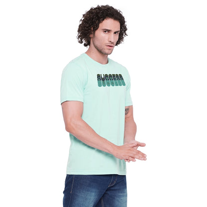 Success Printed Light Green Color Round Neck T-Shirt For Men
