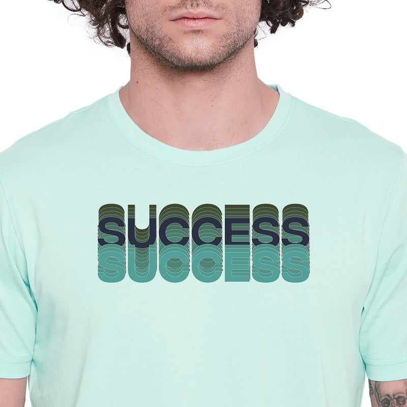 Success Printed Light Green Color Round Neck T-Shirt For Men