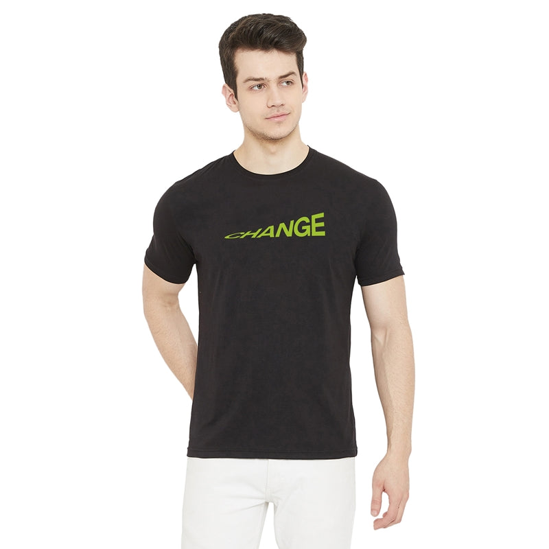 Change Printed Black Color Round Neck T-Shirt For Men
