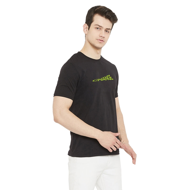 Change Printed Black Color Round Neck T-Shirt For Men