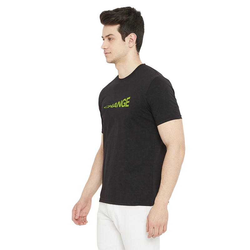 Change Printed Black Color Round Neck T-Shirt For Men