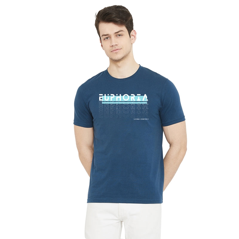 Euphoria Printed Dark Blue Color Round Neck T-Shirt For Men