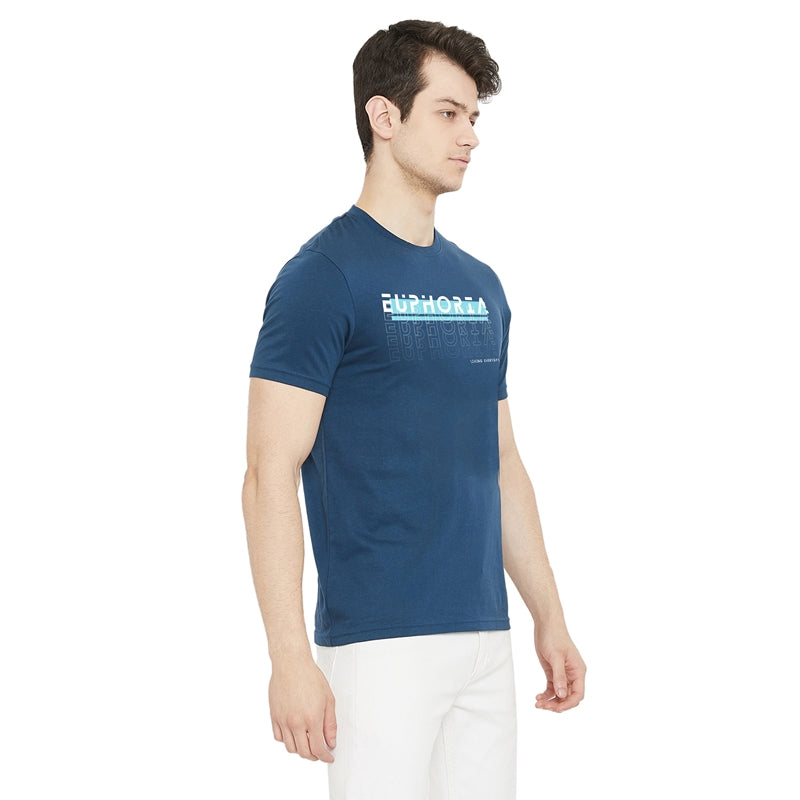 Euphoria Printed Dark Blue Color Round Neck T-Shirt For Men