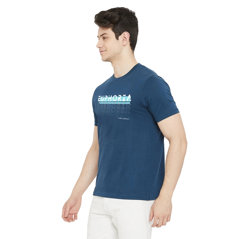 Euphoria Printed Dark Blue Color Round Neck T-Shirt For Men