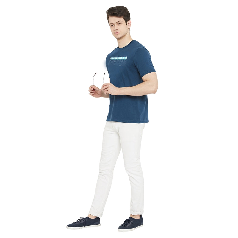 Euphoria Printed Dark Blue Color Round Neck T-Shirt For Men