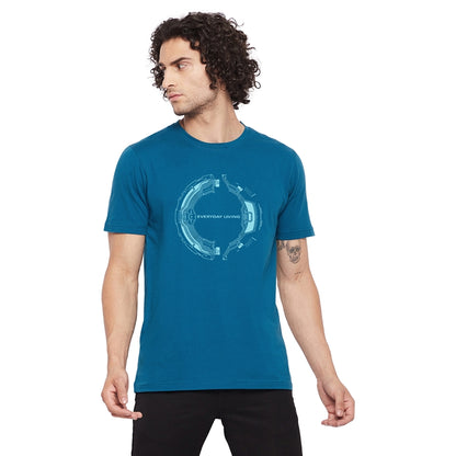 Everyday Living Technology Printed Dark Blue Color Round Neck T-Shirt For Men