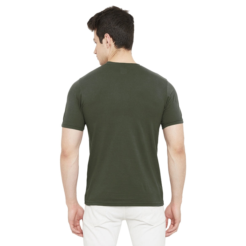 Turkey Printed Olive Color Round Neck T-Shirt For Men