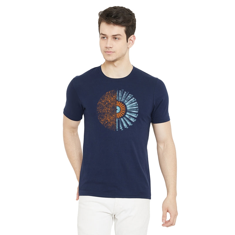 Ineffable Printed Navy Color Round Neck T-Shirt For Men