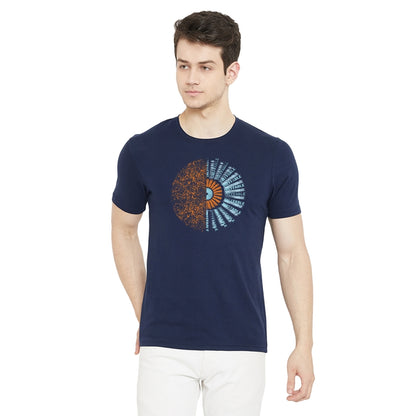 Ineffable Printed Navy Color Round Neck T-Shirt For Men