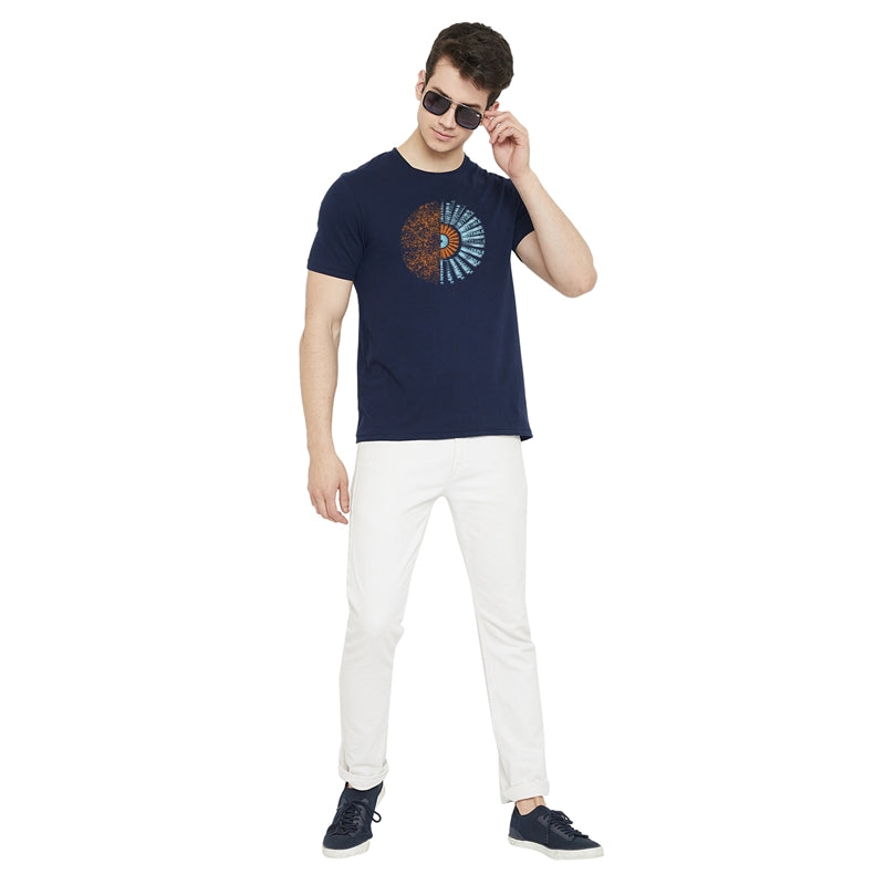 Ineffable Printed Navy Color Round Neck T-Shirt For Men