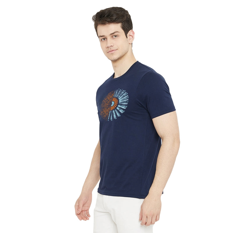 Ineffable Printed Navy Color Round Neck T-Shirt For Men