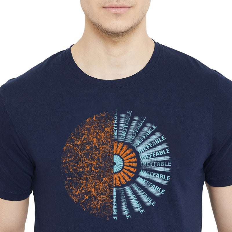 Ineffable Printed Navy Color Round Neck T-Shirt For Men