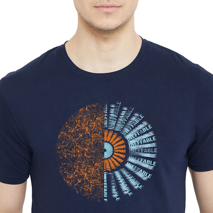 Ineffable Printed Navy Color Round Neck T-Shirt For Men