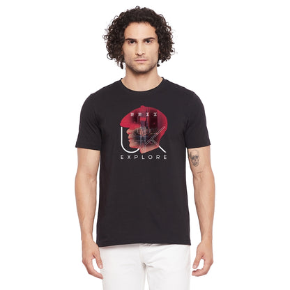 Explore Printed Black Color Round Neck T-Shirt For Men